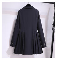Vestido De Moda Coreana Para Mujer Traje Estudiante Cuello Alto Ajustado Plisado Botones Dobles Cierre Negro Ropa De Otoño - details 9