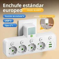 Enchufe De Pared Con Multiple De Corriente AC Y USB Tipo C Con Filtro De Red Y Interruptor Separado Adaptador Luz Universal EU Plug - details 2