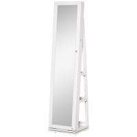 HOMCOM Espejo Joyero de Pie Armario de Joyería Giratorio 360° Organizador de Joyas con Cerradura y Espejo Pequeño Incorporado Carga 20 kg 38x38x160 cm Blanco - details 0