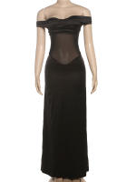 Vestido Maxi Sin Espalda Kliou Para Mujer Elegante Y Silky Simple De Hombros Descubiertos Sin Mangas Alineado Hasta La Rodilla Vestido De Fiesta De Calle Alta - details 1