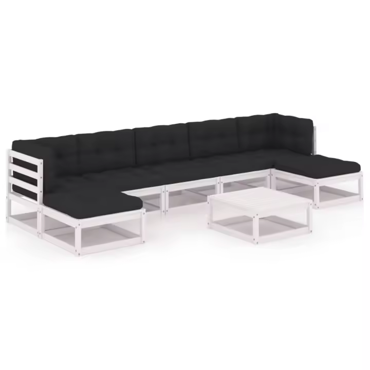 vidaXL Set muebles jardín con cojines 8 pzas madera maciza pino blanco - 1