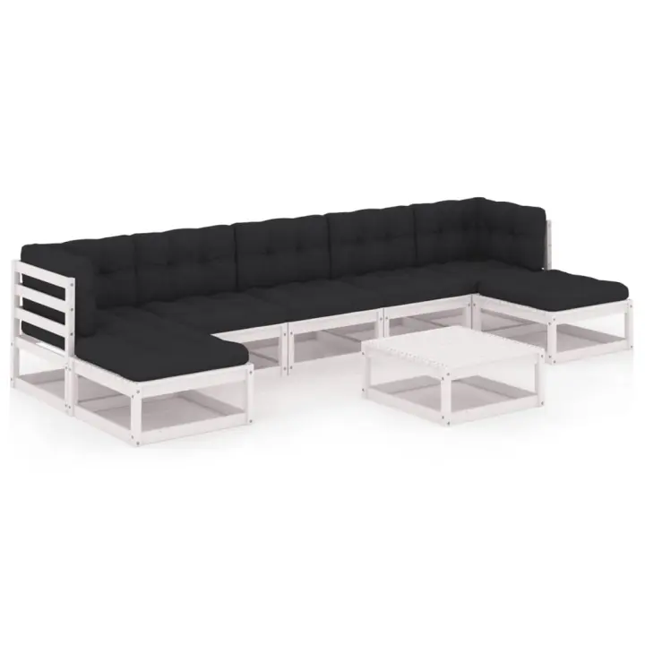 vidaXL Set muebles jardín con cojines 8 pzas madera maciza pino blanco - 1