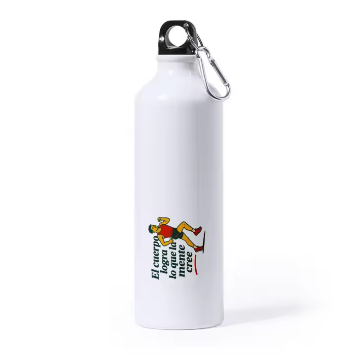 MERCHANDMANIA Bidón Grande 800 ml acero inoxidable frase motivadora gimnasio cuerpo mente logro esfuerzo deporte deportivo con mosqueton botella - 1