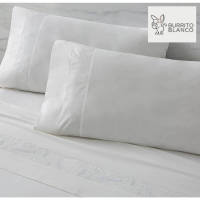 Burrito Blanco Juego de Sábanas Bordadas Algodón Percal 200 HILOS Modelo 401 BLANCO de 150 cm - details 2