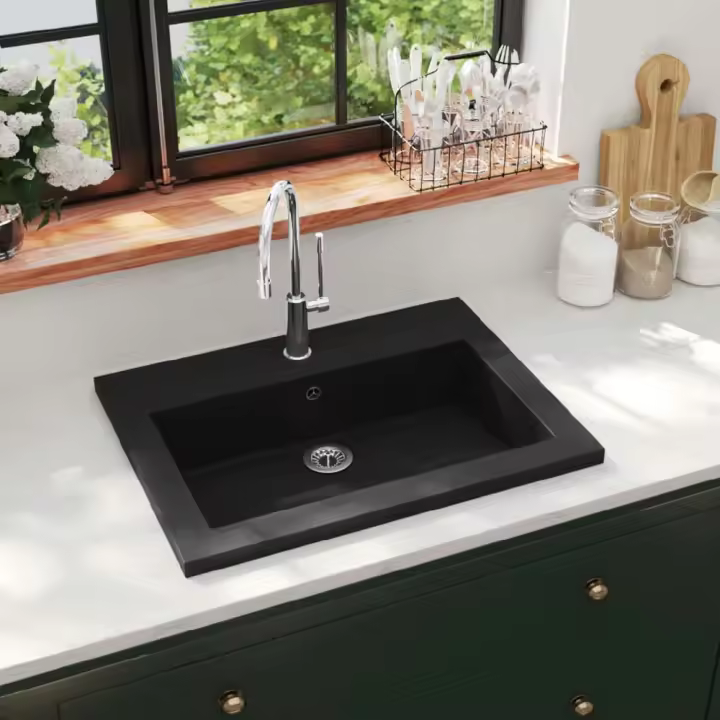 vidaXL LAVABO DE GRANITO NEGRO 600X450X120 MM - 1