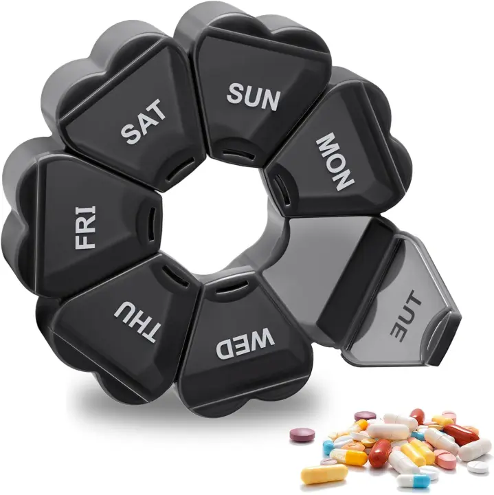 ®Pastillero Semanal,Pastillero de 7 Días,Pastillero Diario sin BPA,Pastillero Semanal 1 Toma,Pastillero Grande a Prueba de Humedad,Puede Almacenar Medicamentos, Vitaminas (Floral-negro) - 1