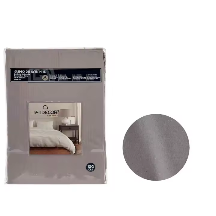 Juego de Sábanas Gris oscuro Cama de 150 3 Piezas - 1