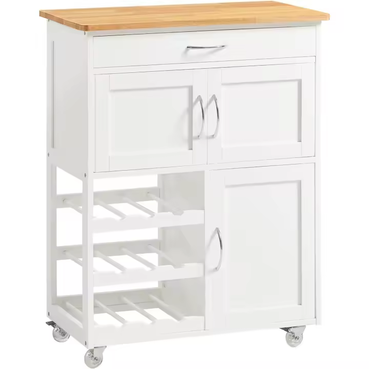 Carrito de Cocina Estantería de Cocina Isla Ccocina con Barra Carrito de Servir Blanco 67 x 37 x 87cm FKW45-WN ES - 1