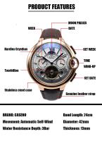 Reloj De Pulsera Automático De Lujo Para Hombre Estilo Casual Con Fase Lunar Y Calendaría Resistente Al Agua Cuero Y Acero Inoxidable - details 19