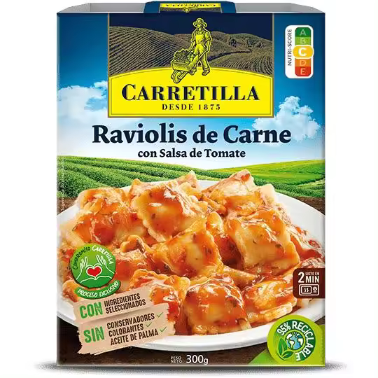 CARRETILLA Raviolis de Carne con Salsa de Tomate 10 Unidades 300 GR Platos Listos en 2 Minutos,con Ingredientes Seleccionados,sin Aceite de Palma ni Colorantes y Sin Conservadores - 1