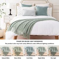 Manta De Terciopelo Texturizado Nórdico Para Sofá Y Decoración De Cama Con Borlas Manta De Viaje Azul Estilo Rústico Farmhouse - details 3