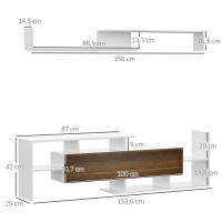 HOMCOM Muebles de Salón Conjunto Muebles de TV para Televisiones de Pared hasta 65" o de Pie hasta 40"con Mesa para Televisor 153,6x25x42 cm y Estante de Pared 150x14,5x16,3 cm Blanco y Marrón - details 2