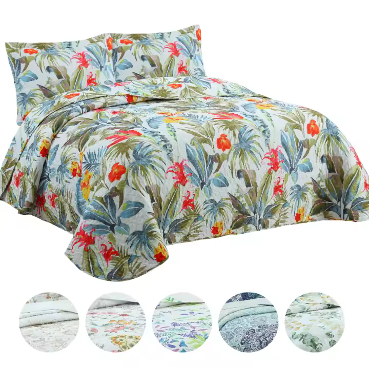 Novotextil - Colcha Bouti Estampada Ligera Primavera/Verano | 1 o 2 fundas de cojín incluidas (50x70cm) |  Cubrecama de Entretiempo suave y transpirable. Tejido exterior 50% algodón- 50% poliéster. Relleno 100% Algodón. Cama de 90-180cm - 1