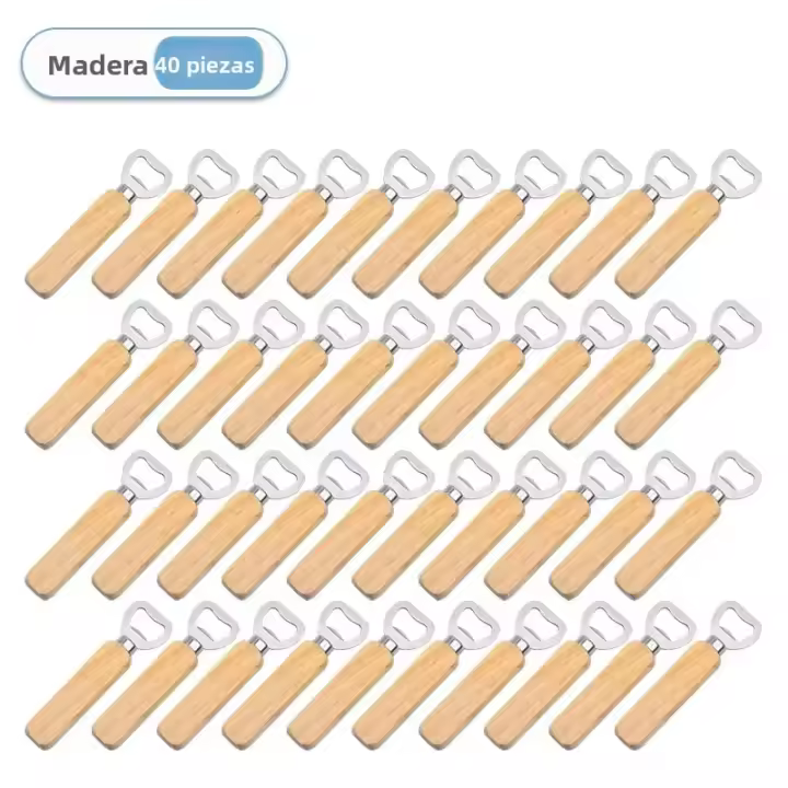 Abrebotellas De Madera Con Manija 1-40PCS Eco-amigable Acero Inoxidable Abrebotellas De Madera Sólida Para Cerveza - 1