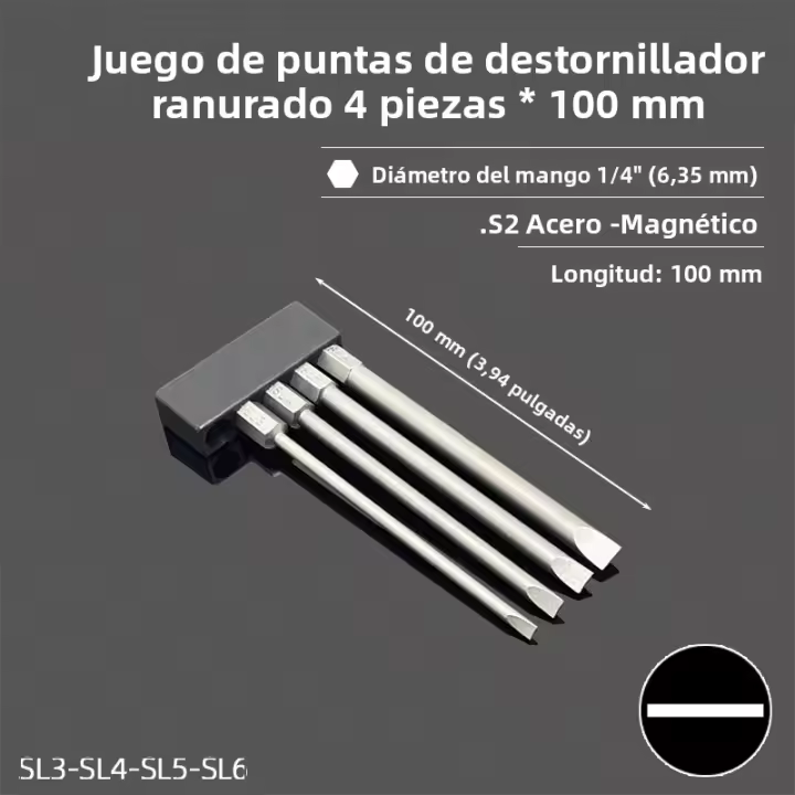 Juego De Puntas De Destornillador Planas Magnéticas 50/100mm 2.0-6.0mm Con Cabeza Plana Para Herramientas Eléctricas Y Manuales 1/4 Pulgada Hexagonal - 1