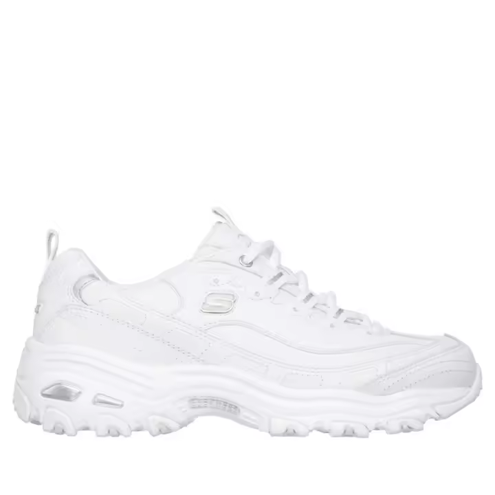 Cómoda  Deportiva mujer clásica de Skechers D'LITES FRESH STAR actualizada de cuero blanco. Suela flexible y ligera de caucho. Plantilla de Memory-Foam. Altura Tacón bajo (3-5 cm) Referencia 11931-WSL - 1