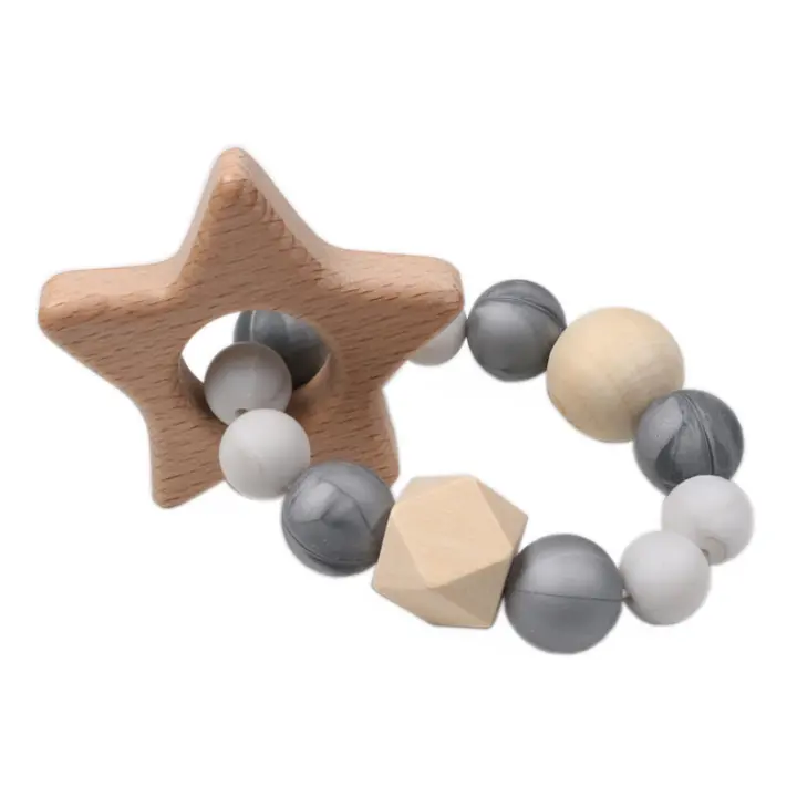 Nuevo juguete de dentición de unicornio de madera de haya natural, pulsera mordedora para bebé, palo de dentición, juguete para bebé - 1
