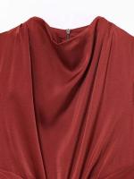 Vestidos Midi Elegantes De Verano Para Mujer 2025 Estilo Vintage De Satén Sólido Con Pliegues Y Salidas Hollow out Vestimenta Urbanita - details 2