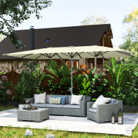 Outsunny Sombrilla Doble 4,5x2,6 m Sombrilla Terraza Exterior con Manivela Poste de Aluminio Impermeable y Protección UV50+ Parasol Grande para Terraza Playa Piscina Crema - details 3
