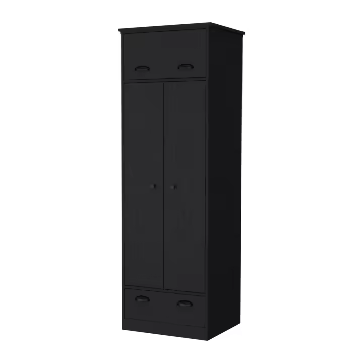 Armario falkland en melamina con 2 puertas ,2 estantes , 1 barra para colgar ropa ,  1 gabinete superior y 1 cajon , negro , 179 cm X 59.2 cm X 50 cm - 1