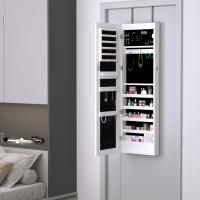 HOMCOM Espejo Joyero Colgante de Pared o Puerta con LED 5 Estantes 2 Cajones Pequeños Espejo Armario Montado con Cerradura 37x120x10cm - details 1