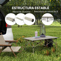 Outsunny Mesa Plegable Camping de Aluminio 95x55x50 cm con Tapa Enrollable y Bolsa de Transporte Mesa de Picnic Portátil Ligera para Acampar Senderismo Playa Caqui - details 4