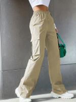 Pantalones Anchos De Cintura Alta Para Mujer Con Varios Bolsillos Para Ropa Casual Y Deportiva - details 4