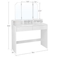 Tocador con Espejo Plegable, Espacio de Almacenamiento, Mesa de Maquillaje Moderna con 2 Cajones, 3 Compartimentos, Color Blanco - details 7