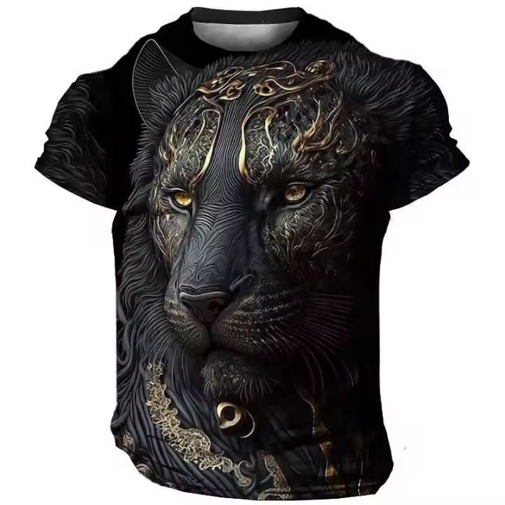 Camiseta De Hombre Con Estampado 3D De León Domineante Verano Casual Animal Pattern Top Harajuku Manga Corto Sobredimensionado Streetwear - 1