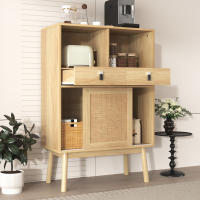 Aparador Premium 80x39,5x120 cm | Diseño Rustic nórdico | Puertas de Ratán Real Artesanal✨| 2 Cajones Profundos con Cierres Suaves + 2 Puertas con Detalle de Ratán + 2 Compartimientos para Decoración - details 1