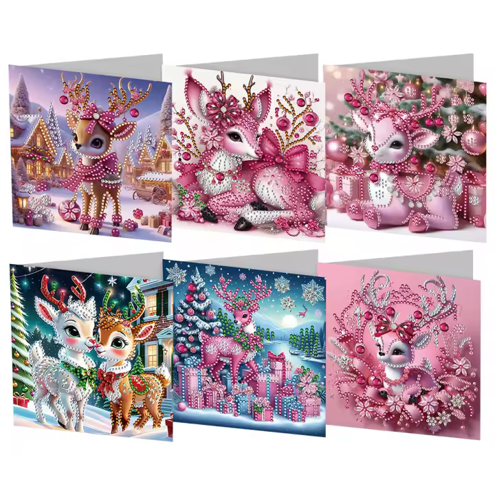 Kit De Pintura De Gato Con Diamantes 6Pcs Regalo Para Adultos Amigos Familia Miembro Del Círculo De Navidad Arte De Tarjeta De Diamante - 1
