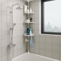 Ruhhy, Estantería de Ducha Esquinera Extensible 200-300cm con 4 Baldas Ajustables y Gancho | Estante de Baño sin Taladro en Rincón | Organizador Vertical para Gel Champú Toallas - Blanco y Acero Inoxidable - details 2