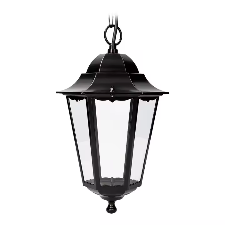 farol de aluminio y cristal para techo ip44 e27 100w color negro ø22x96,5cm modelo marsella. edm - 1