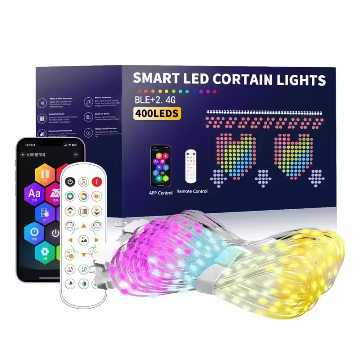 Luz De Cortina Inteligente LED RGB Bluetooth Control Por App Luz De Hilo De Hadas Impermeable Con Patrón De Texto DIY Decoración De Habitación Para Fiesta Y Decoración De Navidad - 1