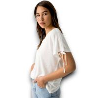 Camiseta Pepita Blanca Tiffosi Mujer | Cuello V Lazada Manga Corta | Básica Viscosa Poliéster - details 1