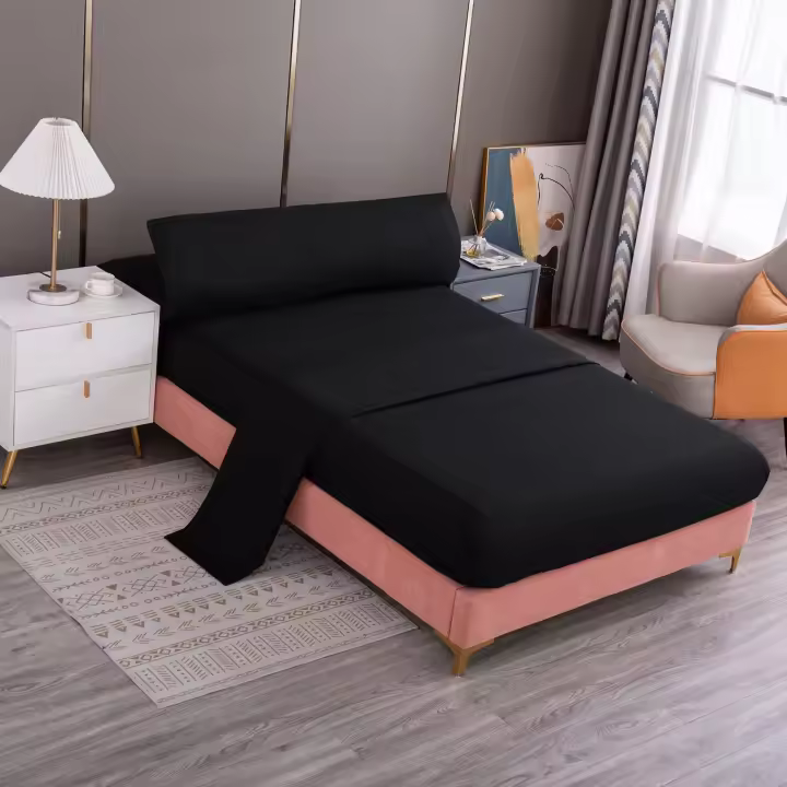 Juego de Sábanas 3 Piezas (Sábana + Acolchado + Funda) | Tamaños 90/105/135/150/180 cm | 12 Colores Elegantes (Blanco/Negro/Rosa/Azul...) + Más | Tejido Suave y Duradero - 1