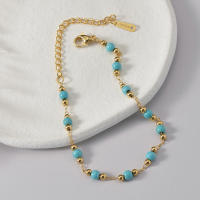 Pulsera De Acero Inoxidable Con Piedras Turquesa Y Borlas Para Mujer Plata De 18K Pintada Joyería De Playa Verano Regalos - details 5