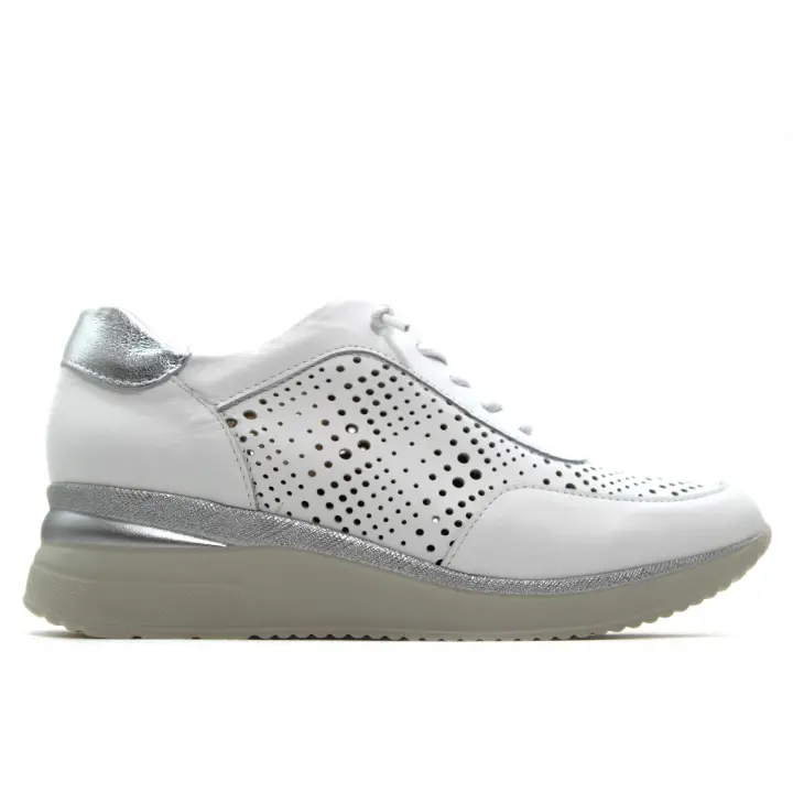 PITILLOS 10431 Zapato casual de piel, deportiva calada con cuña, cordón elástico, suela de goma, para señora - 1