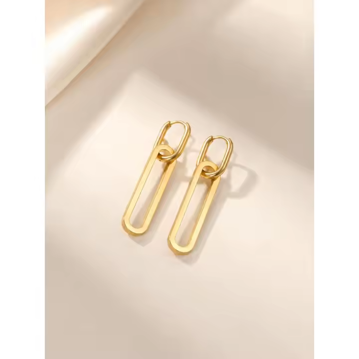 SmileJoyas - Pendientes de Acero Inoxidable Dorados con Eslabón Alargado Geométrico - 1