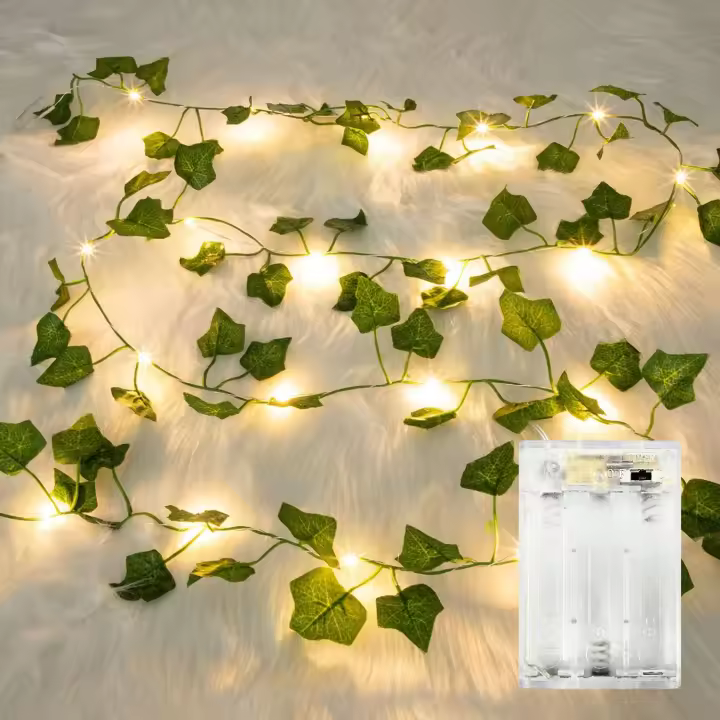 Guirnalda de luces de hojas de 2 m, 20 luces LED de hiedra, guirnalda de luces de hiedra para interiores, bodas, oficinas y decoración de fiestas - 1