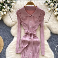 Vestido De Punto Para Mujer REALEFT Otoño Invierno Con Cinturón Cuello Polo De Mano Sola Manga Larga Ajuste Cintura Alta Vestido De Trabajo - details 30