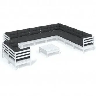 VIDAXL 3096918 set de muebles de jardín de madera de pino blanco y gris antracita 11 piezas - 1