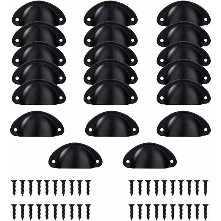 Tirador para gabinete de cocina, 20 piezas Tirador para muebles, Perilla para muebles, Tirador para muebles, Tirador para gabinete de cocina de hierro curvado negro para decorar tocadores, cajones, muebles - 1