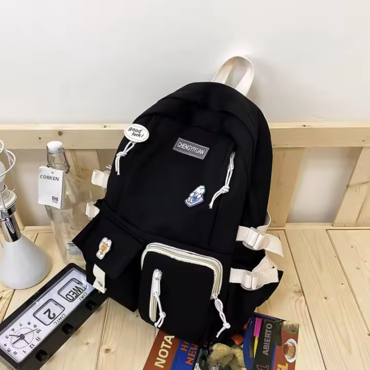 Mochila Escolar De Nylon Estilo Coreano Para Niñas Y Niños Estudiantes Bolsa De Hombro Para Escuela Adecuada Para Adolescentes Y Estudiantes De Secundaria - 1