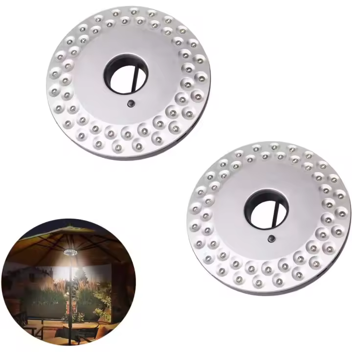 2 piezas de luces de patio, luz exterior, modo múltiple, 48 luces de cadena LED a prueba de agua luces de poste de paraguas (pilas AA no incluidas) - 1