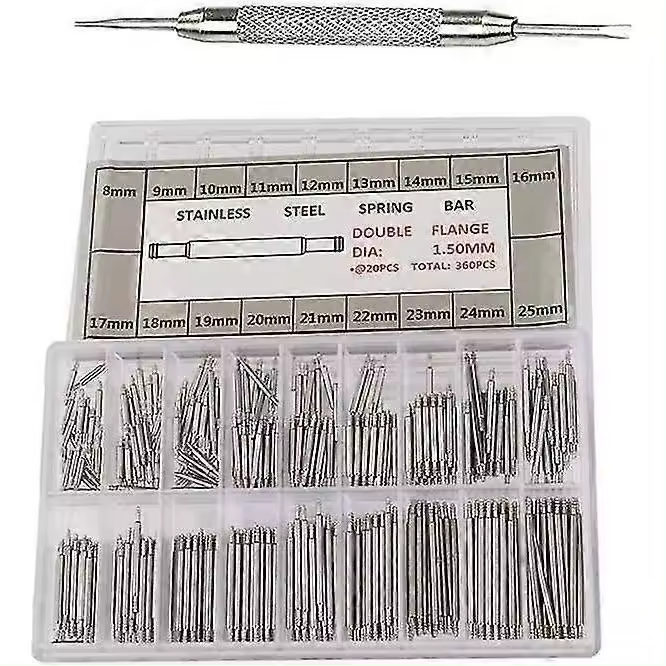 Kit de reparación de correas de reloj, 360 piezas de barras de resorte de correa de acero inoxidable - 1