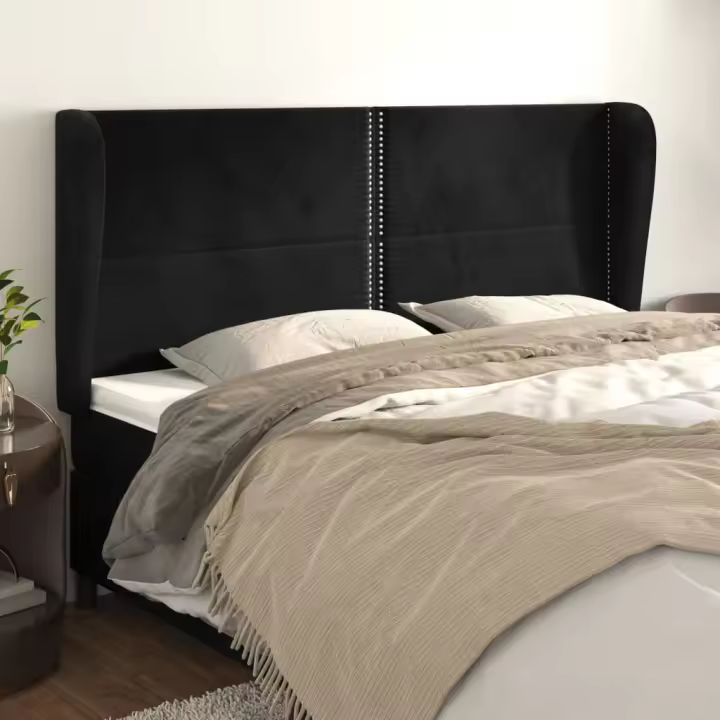 vidaXL Cabecero con orejas de terciopelo gris claro 163x23x118/128 cm - 1