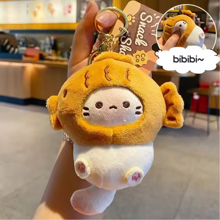 Llavero De Gato De Algodón Suave Y Lindo Japonés Colgante Para Escuela Y Bolsa Snapper Head Set Keychain Unisex - 1
