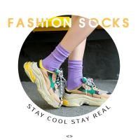 Calcetines De Mujer Moda Color Sólido Preppy Estilo Respirables Neón Largos Coreanos Blancos Casual Calcetines De Algodón Y Poliéster Con Spandex - details 1