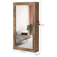 Espejo joyero de pared, organizador espacioso en marrón rústico o blanco, ahorro de espacio ideal para accesorios, con cerradura y 2 llaves, 37x10x67 cm - details 8
